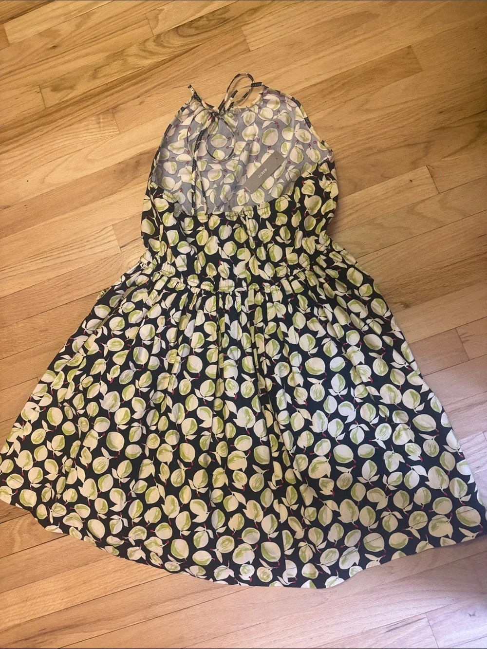 J. Crew Black Halter Dress with Yellow-Green Fruit Print